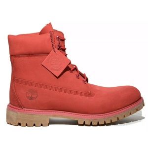 red leather timberlands